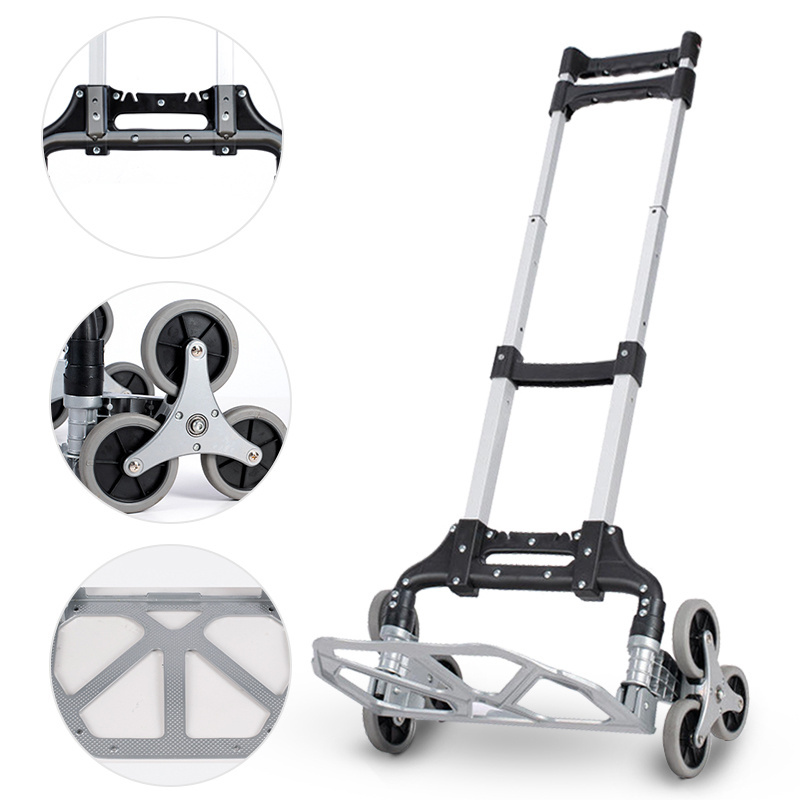 Uni-Silent Portable Aluminum Folding Climbing Cart Hand Truck 6 Wheel Climbing Stairs Foldable Hand Trolley Push Cart FHT80-6S