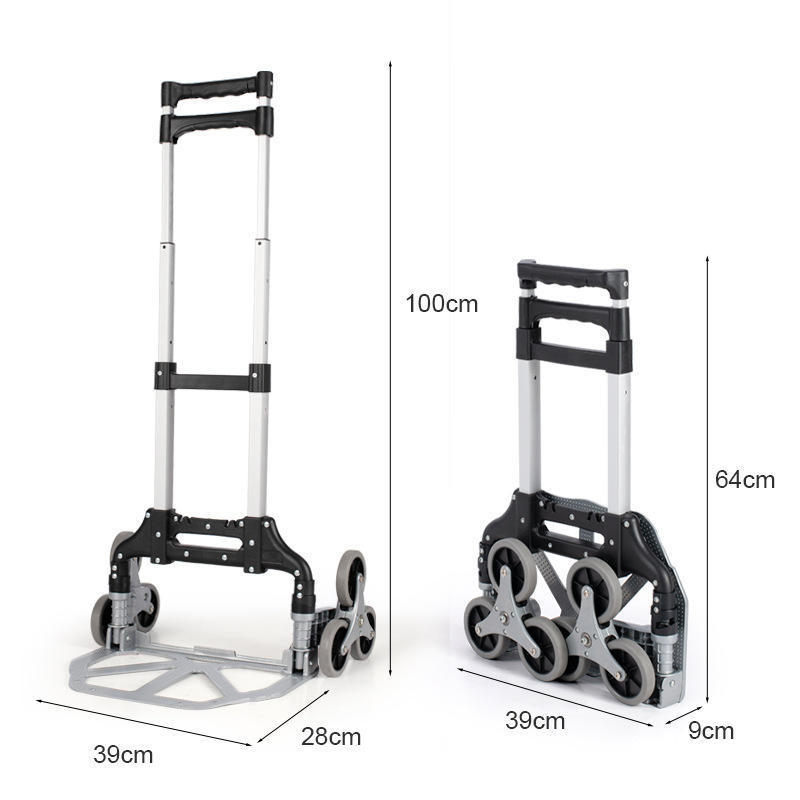 Uni-Silent Portable Aluminum Folding Climbing Cart Hand Truck 6 Wheel Climbing Stairs Foldable Hand Trolley Push Cart FHT80-6S