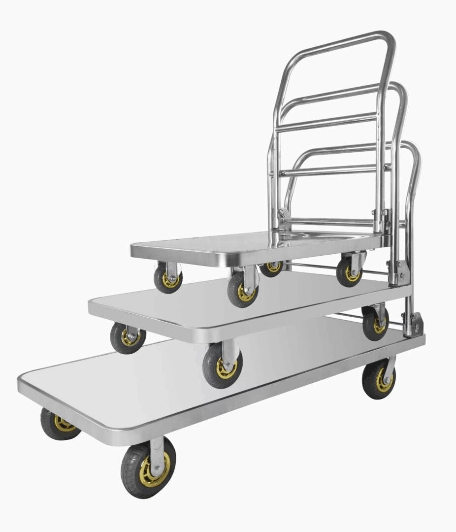 Uni-Silent 304 Stainless Steel Industrial Platform Trolley Cart Folding Serving Hand Cart Truck ST500D-DX(304)