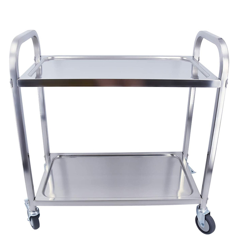 Uni-Silent 150kgs Stainless Steel Utility Cart 2-Tier Serving Cart with Wheels Catering Storage Shelf with Locking ST150R-T2-D