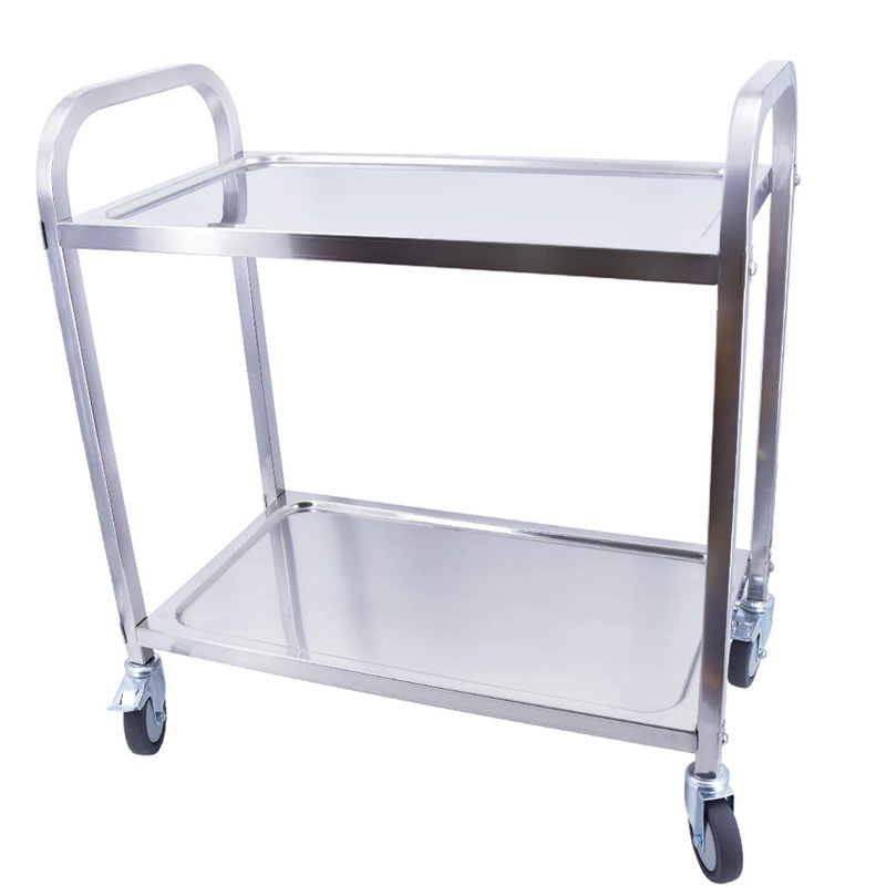 Uni-Silent 150kgs Stainless Steel Utility Cart 2-Tier Serving Cart with Wheels Catering Storage Shelf with Locking ST150R-T2-D