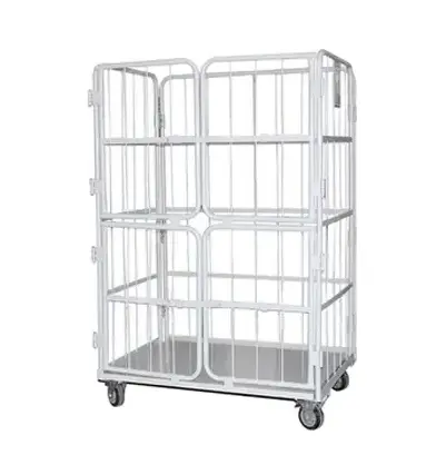 Uni-Silent Industrial Rolling Craft Cart 4-Side Nesting Steel Wire Cage Cart Warehouse Security Protect Cart RC121017-B2