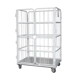 Uni-Silent Industrial Rolling Craft Cart 4-Side Nesting Steel Wire Cage Cart Warehouse Security Protect Cart RC121017-B2