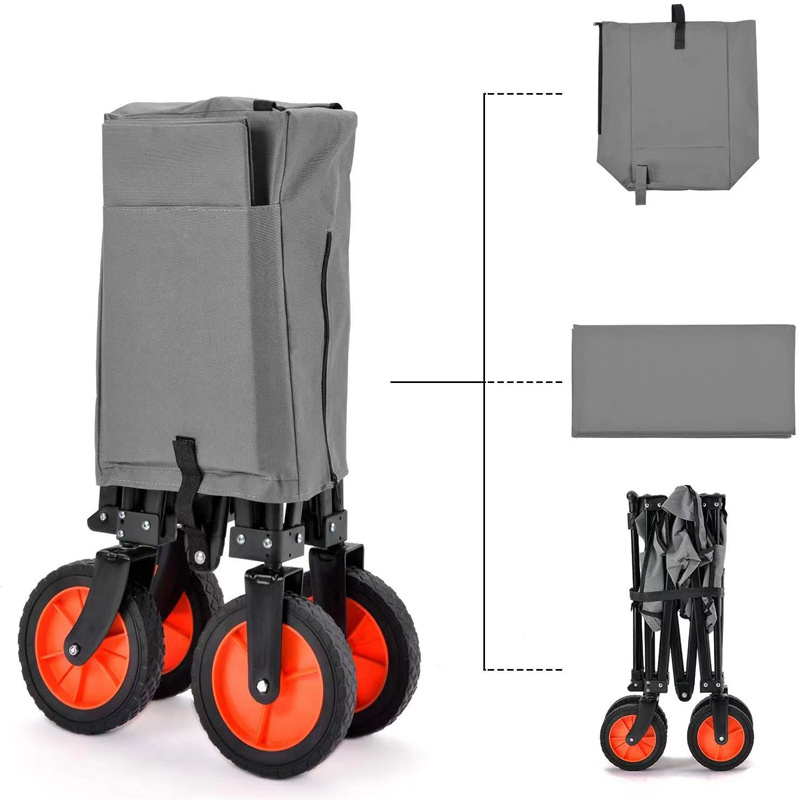 Uni-Silent Foldable Beach Trolley Utility Camping Stroller Hand Cart Portable Folding Beach Garden Wagon FW80