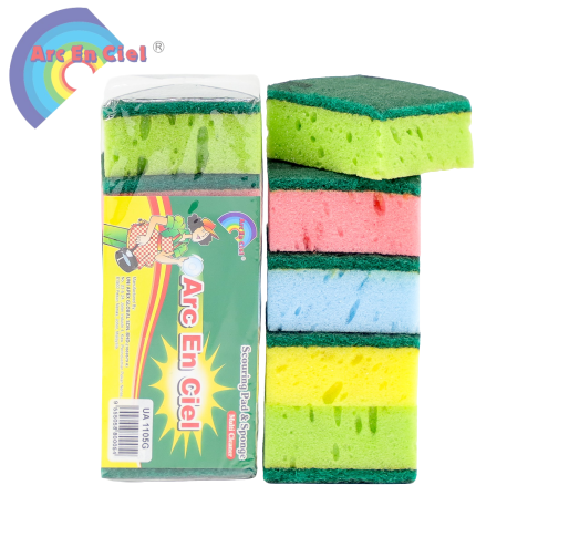 Factory Supply Manufacturing 1105/5pcs Scouring Pad W/sponge Highly Absorbent And Cost Saving For Dish Wash