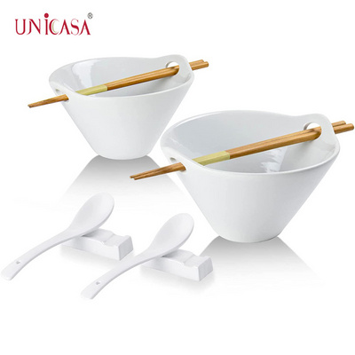 UNICASA OME Porcelain Noodle Bowl for Udon Pho Salad Soup Ceramic Ramen Bowl Set