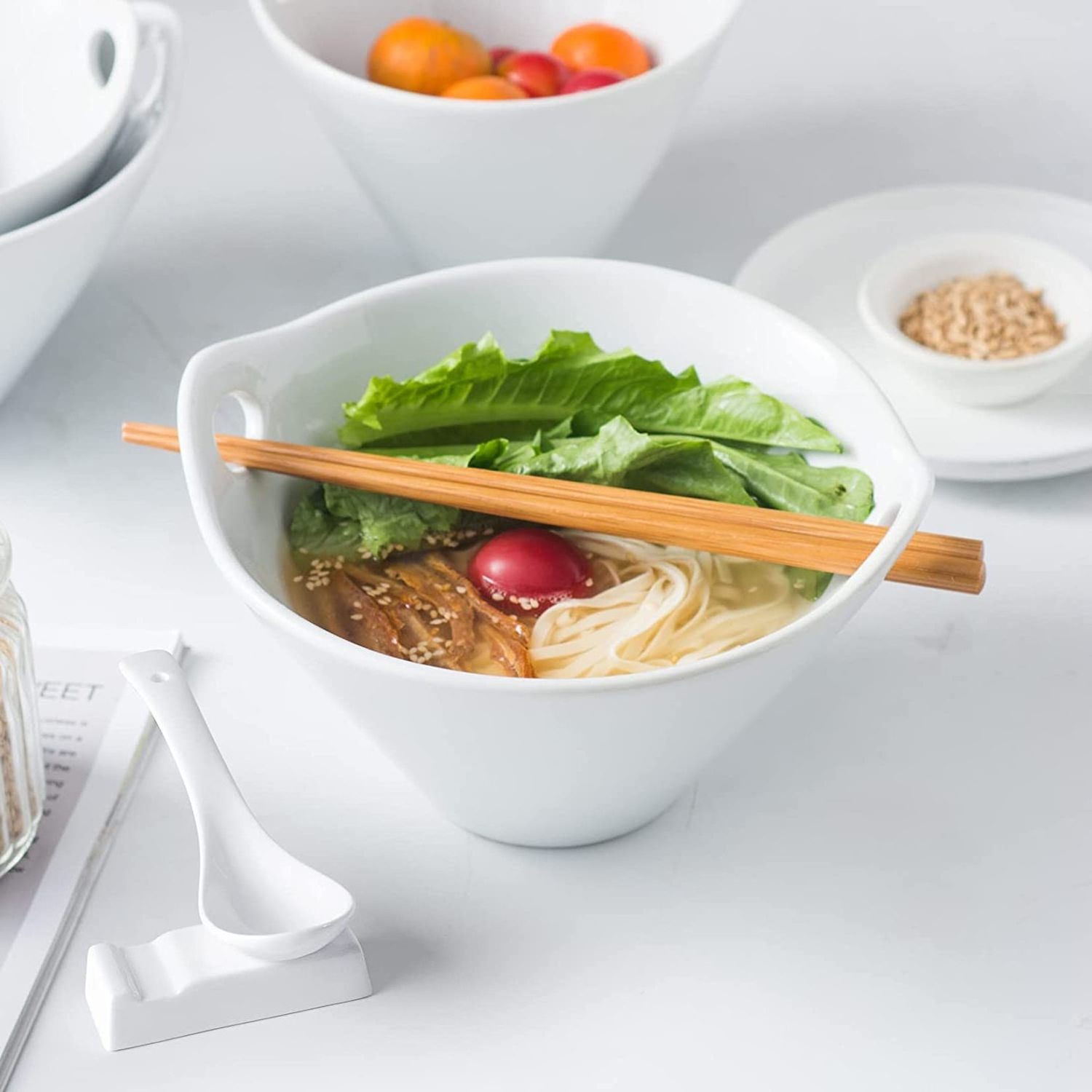 UNICASA OME Porcelain Noodle Bowl for Udon Pho Salad Soup Ceramic Ramen Bowl Set