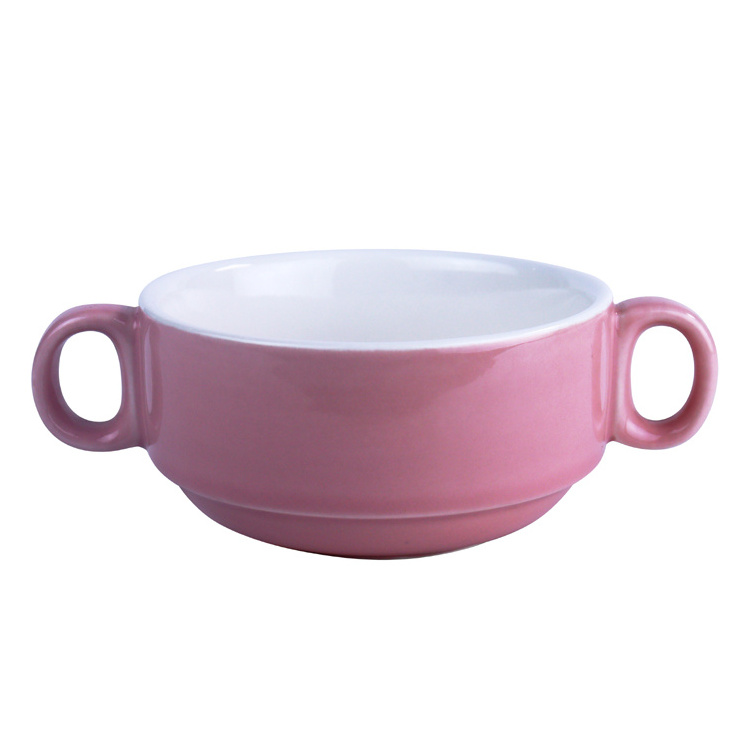 Colorful Factory Made Ceramic Soup bowl foodsafe dinnerware set Stoneware round baking bowl binaural cup microwave oven safe