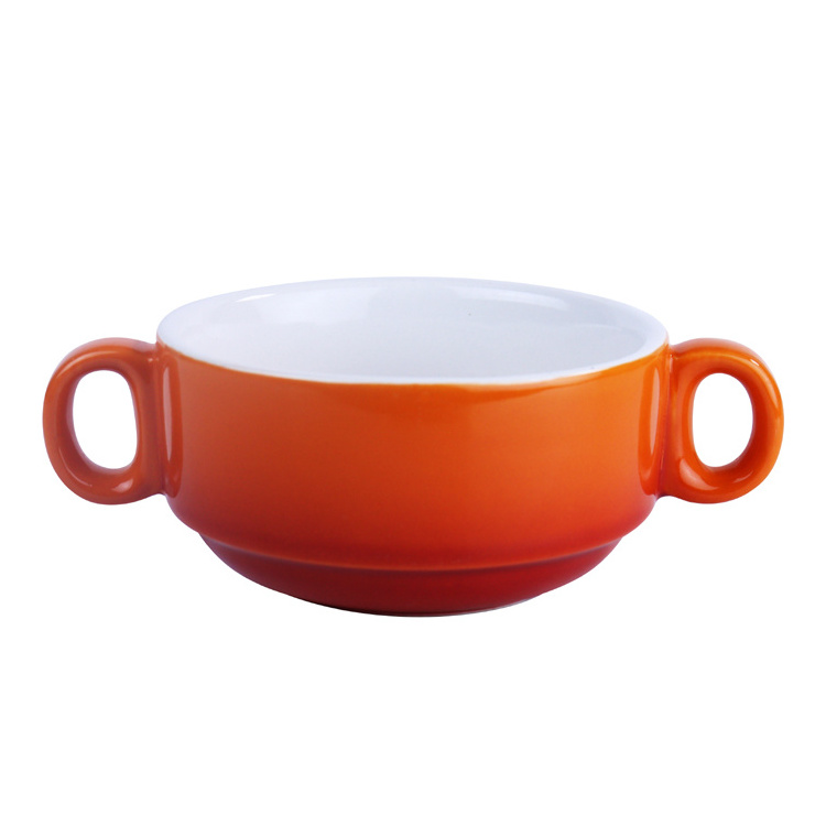 Colorful Factory Made Ceramic Soup bowl foodsafe dinnerware set Stoneware round baking bowl binaural cup microwave oven safe