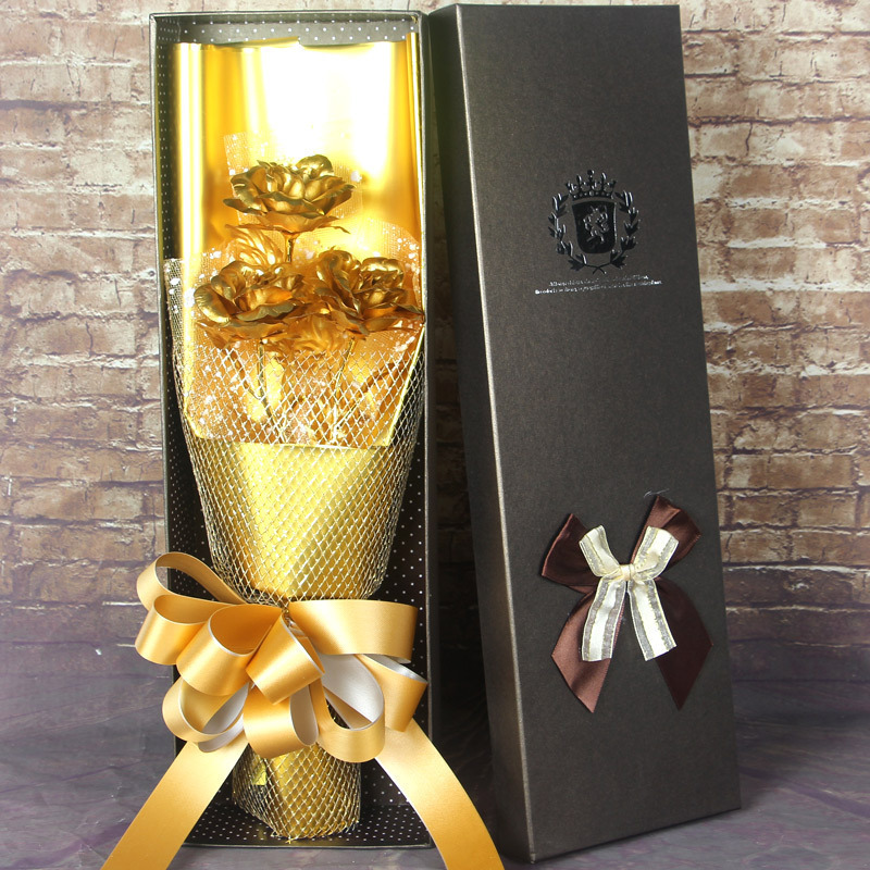 Dried Eternal Flower Light With Gift Box Flowers Wedding Decoration Table Centerpiece 24K ROSE BOUQUET