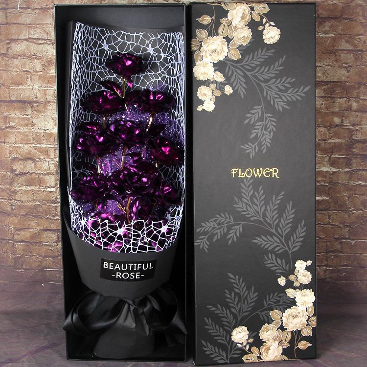 Dried Eternal Flower Light With Gift Box Flowers Wedding Decoration Table Centerpiece 24K ROSE BOUQUET