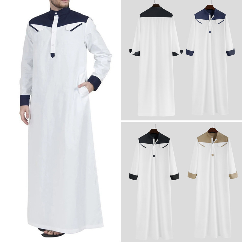 2024 latest ethnic costume muslim men dress islamic clothing thobe moroccan thobe for men wholesale Islamic Muslim clothing