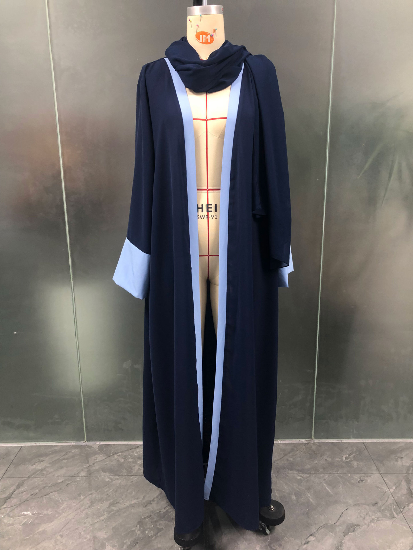 Dubai Abaya Wholesale Muslim Patchwork Sleeves Open Abaya For Muslim Women With Turban Women's Abaya