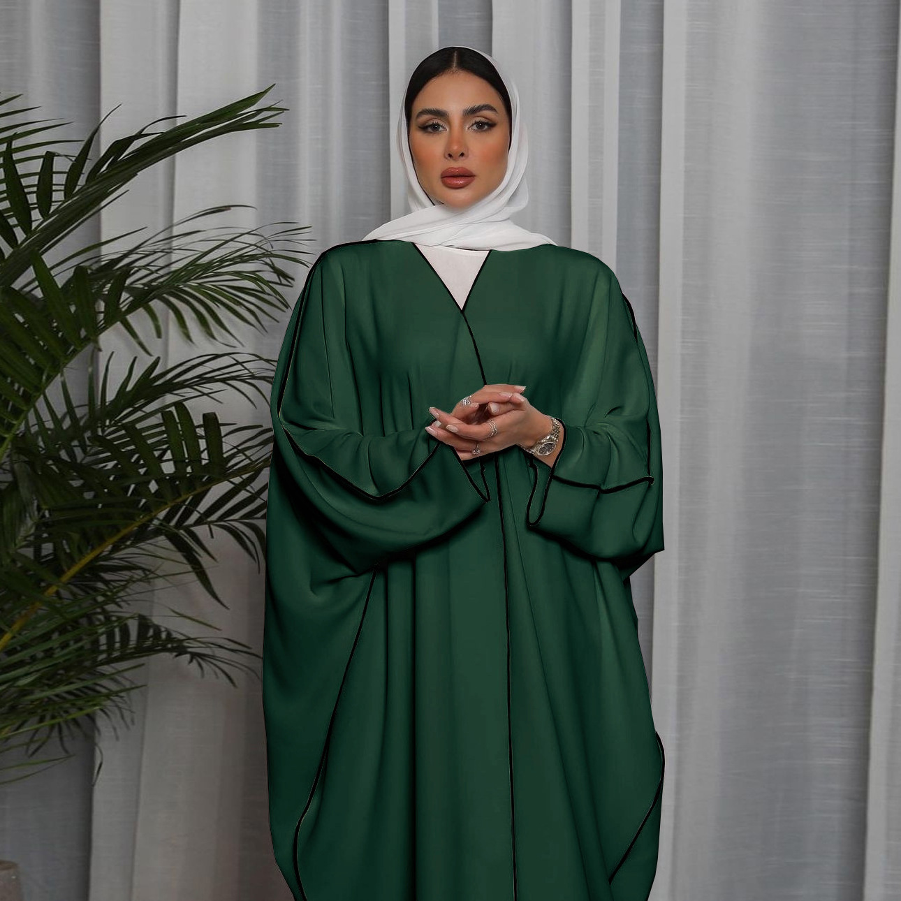 Wholesale Muslim Traditional Clothing Abaya 2 Pieces Set Turkey Dubai Solid Islamic Long Dress Women Open Abaya Cardigan