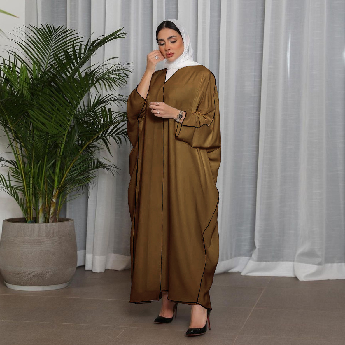 Wholesale Muslim Traditional Clothing Abaya 2 Pieces Set Turkey Dubai Solid Islamic Long Dress Women Open Abaya Cardigan