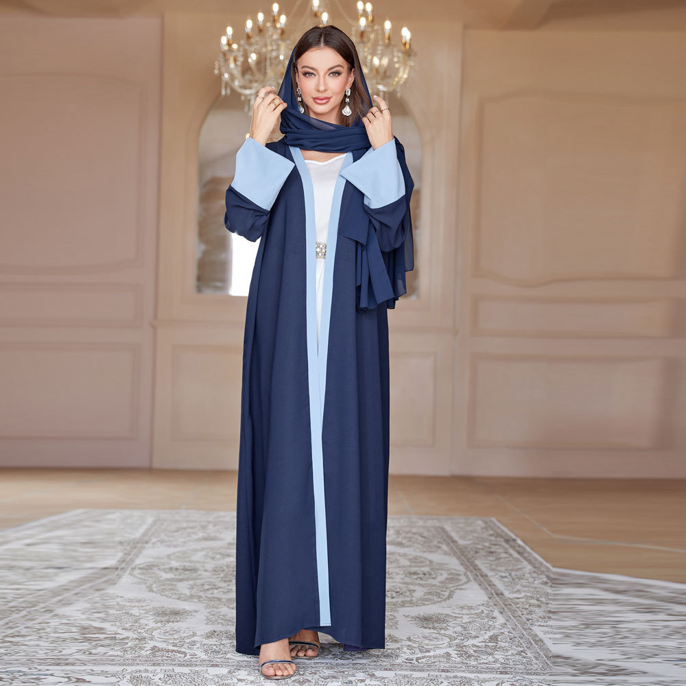 Dubai Abaya Wholesale Muslim Patchwork Sleeves Open Abaya For Muslim Women With Turban Women's Abaya