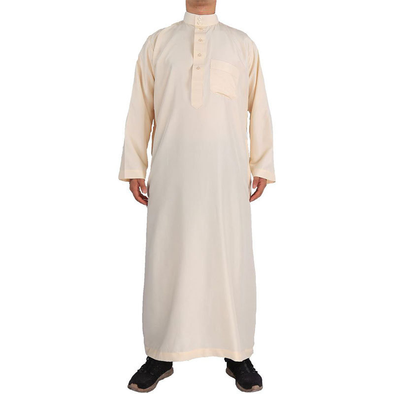 Arab Saudi style shirt collar design stand Collar long sleeve Pure color Stand Collar muslim robe men dubai thobe