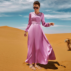 2023 Best Selling High Quality Monsoon Purple Pink V Neck Rhinestone Dress urkey Dress Long Dress Pink Muslim Dubai Abaya