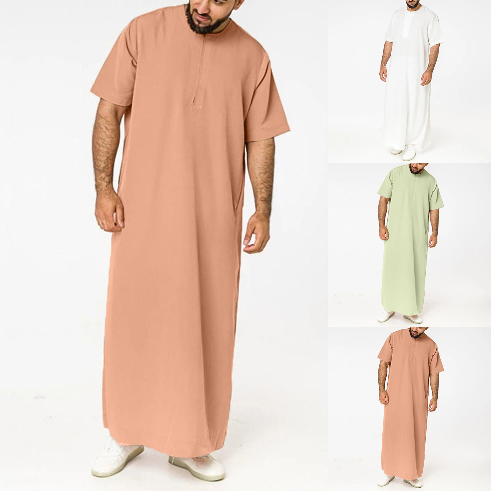 Hot Selling Jubba Muslim Men Clothing Thobe Caftan Short Sleeves Saudi Arab Daffah Dubai Thobe For Men