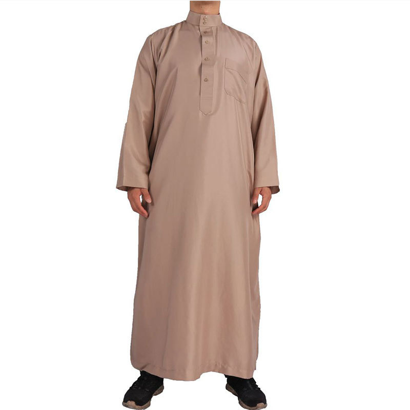 Arab Saudi style shirt collar design stand Collar long sleeve Pure color Stand Collar muslim robe men dubai thobe