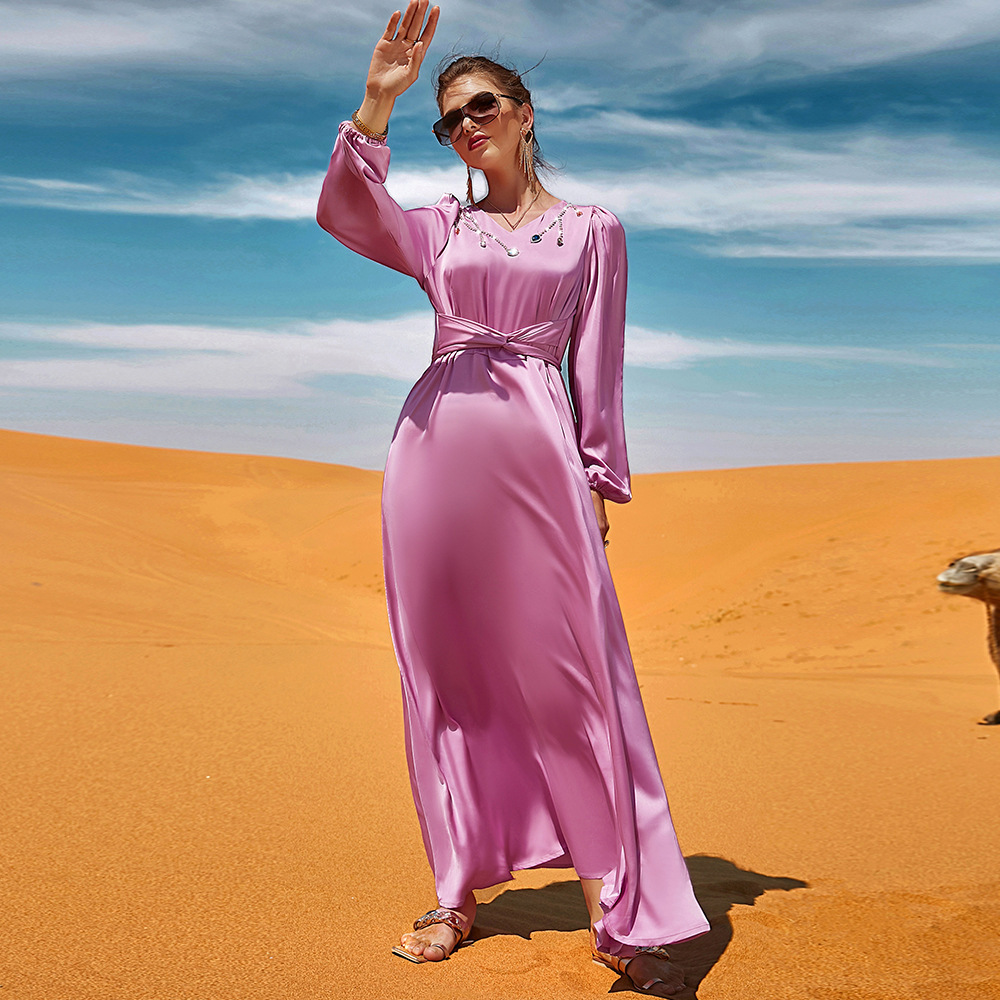 2023 Best Selling High Quality Monsoon Purple Pink V Neck Rhinestone Dress urkey Dress Long Dress Pink Muslim Dubai Abaya