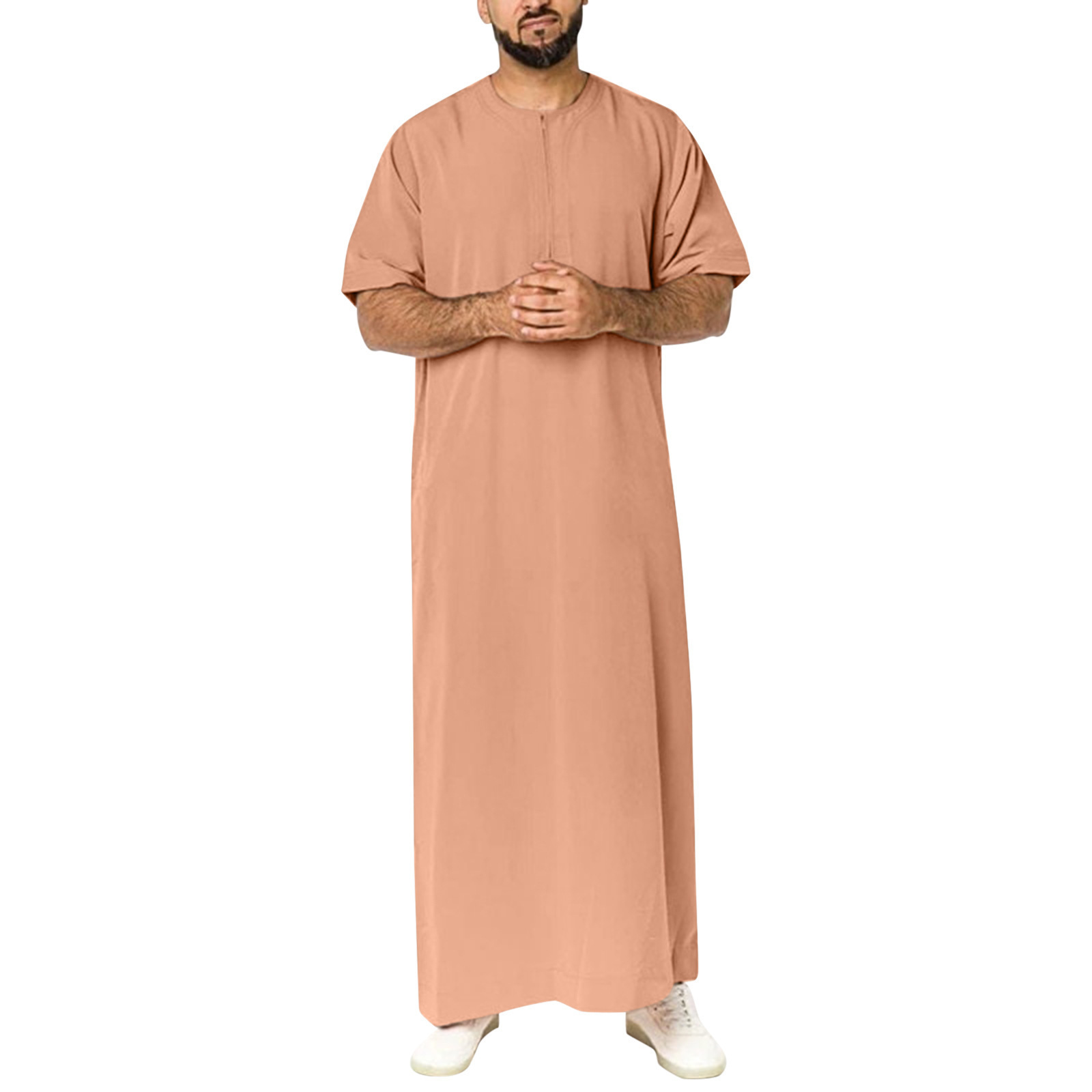 Hot Selling Jubba Muslim Men Clothing Thobe Caftan Short Sleeves Saudi Arab Daffah Dubai Thobe For Men