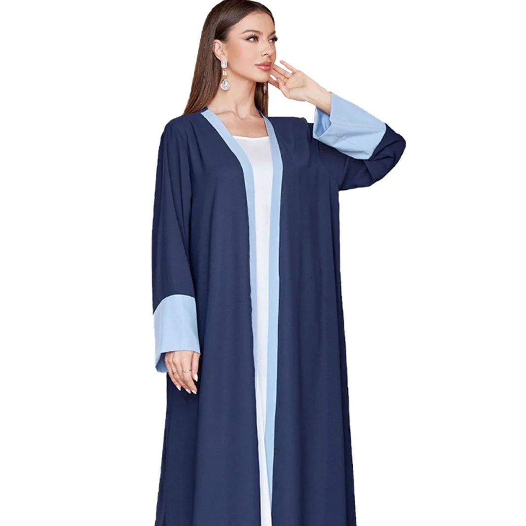 Dubai Abaya Wholesale Muslim Patchwork Sleeves Open Abaya For Muslim Women With Turban Women's Abaya