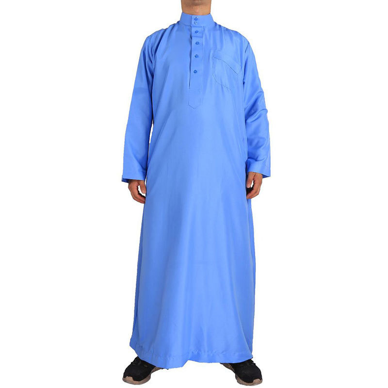 Arab Saudi style shirt collar design stand Collar long sleeve Pure color Stand Collar muslim robe men dubai thobe