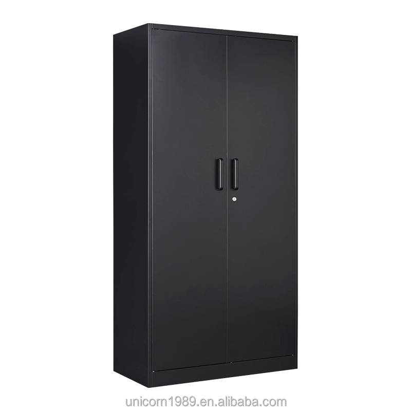 Home furniture modern design steel furniture knock down 2 door black metal wardrobe locker