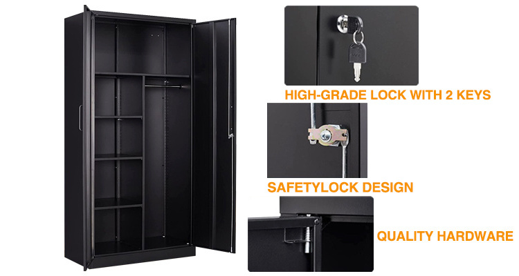 Home furniture modern design steel furniture knock down 2 door black metal wardrobe locker