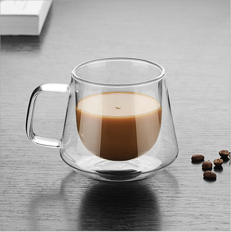 Hot sale High borosilicate Espresso coffee cup double wall glass cup with handle