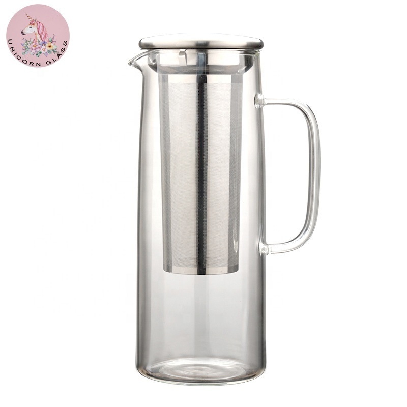 1200ml/42oz Cold Brew Coffee maker with removable stainless steel Infuser High Borosilicate Glass iced tea maker