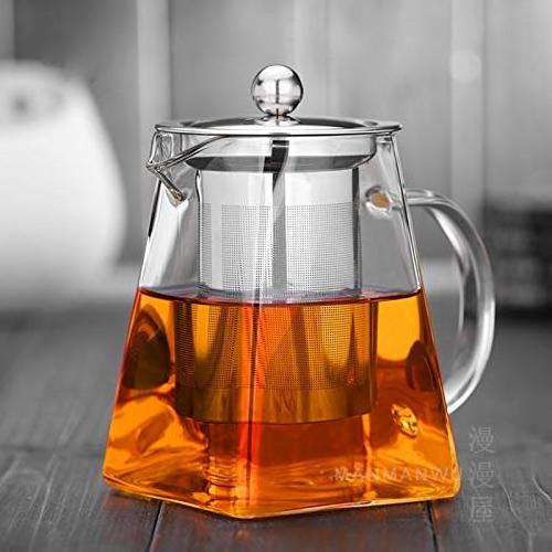 350ml/550ml/750ml/950ml high Borosilicate clear Heat Resistant Square Glass Teapot With Infuser