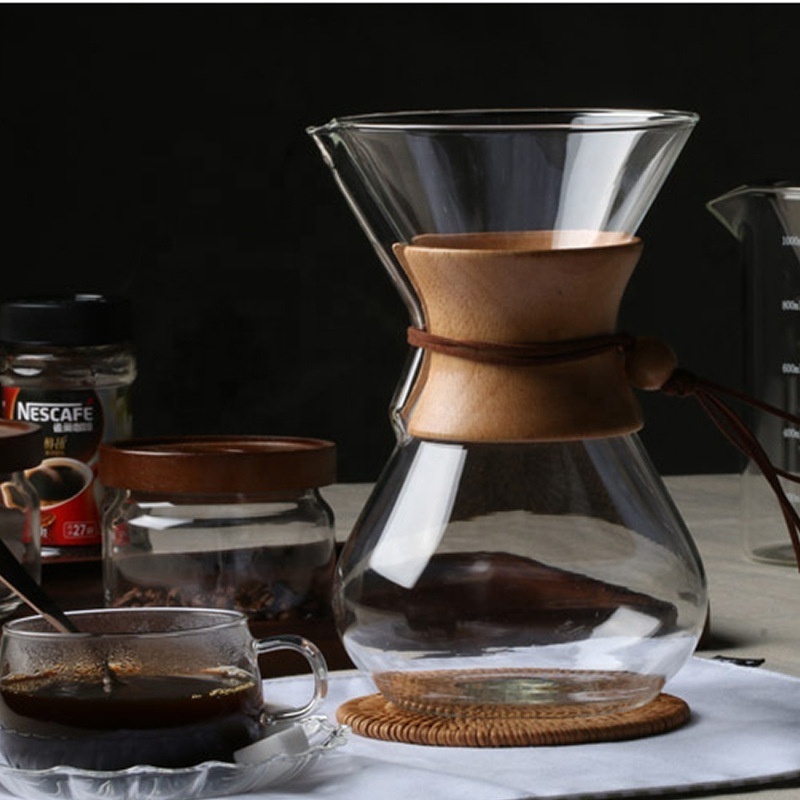 Heat Resistant Pour Over Coffee Maker Drip Stainless Steel Filter High Borosilicate Glass Coffee Pot