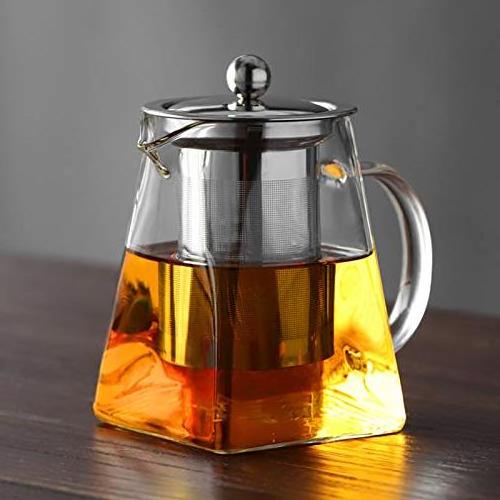 350ml/550ml/750ml/950ml high Borosilicate clear Heat Resistant Square Glass Teapot With Infuser