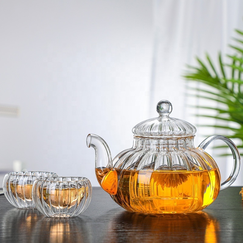 Hot selling 600/800/1000/1200ml Heat Resistant flower tea glass teapot with infuser