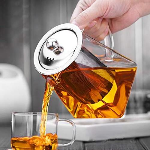 350ml/550ml/750ml/950ml high Borosilicate clear Heat Resistant Square Glass Teapot With Infuser