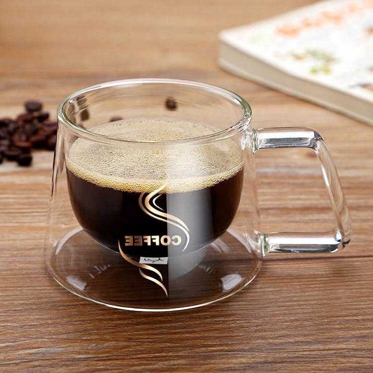 Hot sale High borosilicate Espresso coffee cup double wall glass cup with handle