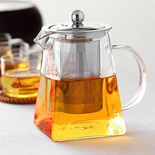 350ml/550ml/750ml/950ml high Borosilicate clear Heat Resistant Square Glass Teapot With Infuser