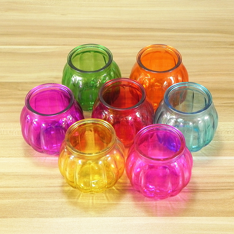 Pumpkin Shaped Colored Glass Candle Holder Candle Glass Vessels Christmas Candle Jars With Carrying Handle