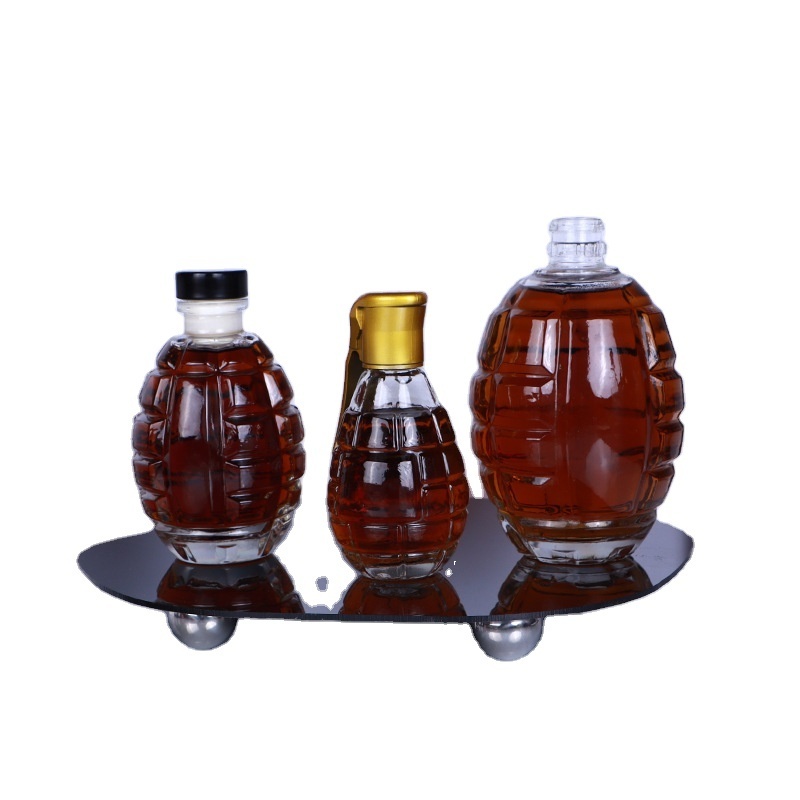 wholesale 250ml Packaging Unique Grenades Shaped Fruit Juice Glass wine Bottle