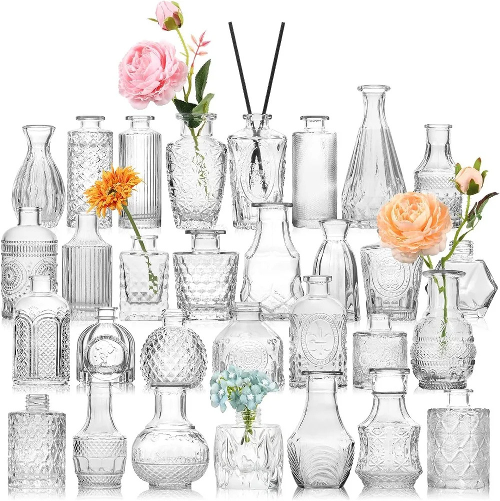 Glass Bud Vase Aromatherapy Split Bottle Mini Clear Vase Wedding Decoration Party Family Table Flower Decoration Set Vase