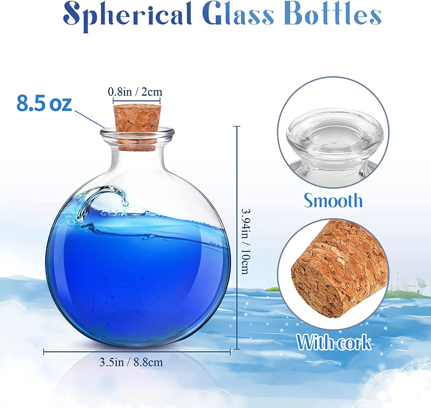 Wholesale Spherical Glass Bottles with Cork Round Potion Bottles Clear Decor Decorative Glass Sphere Jar for Sand