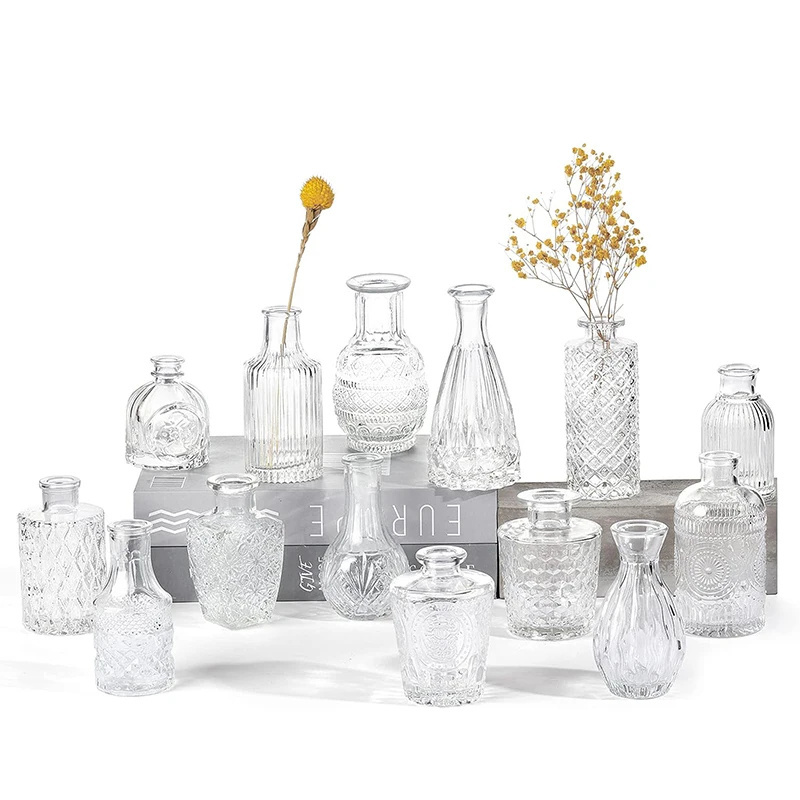 Glass Bud Vase Aromatherapy Split Bottle Mini Clear Vase Wedding Decoration Party Family Table Flower Decoration Set Vase