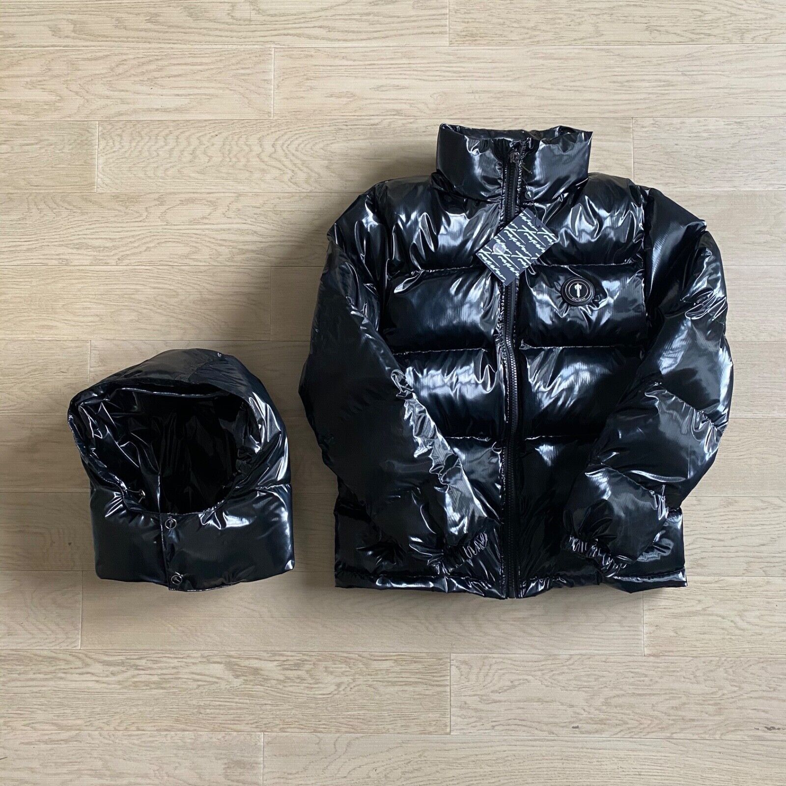 Trapstar Puffer Irongate Jacket Detachable Hood Color Shiny Black High Quality Best Premium Puffer Quality Bubble Jacket