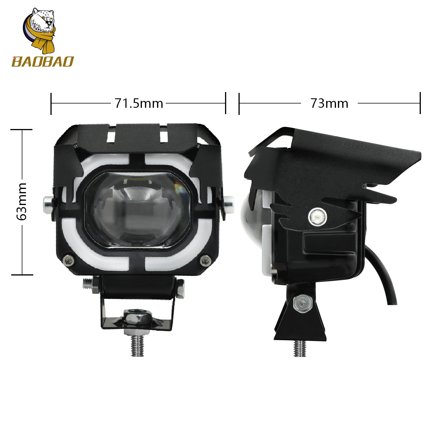 Baobao BB1728 New design dual Color with halo ring Led double color white and yellow flash Spot Led Light for Motorcycle