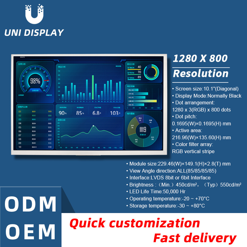 Factory direct sales 10.1 inch liquid crystal display LCD display module IPS full view, vehicle, elevator TFT display