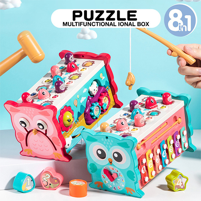 Owl Knocks Multifunctional Hexahedron 8 In 1 Whack A Mole Hammer Game Baby Educational Pounding Montessori Musical Toy