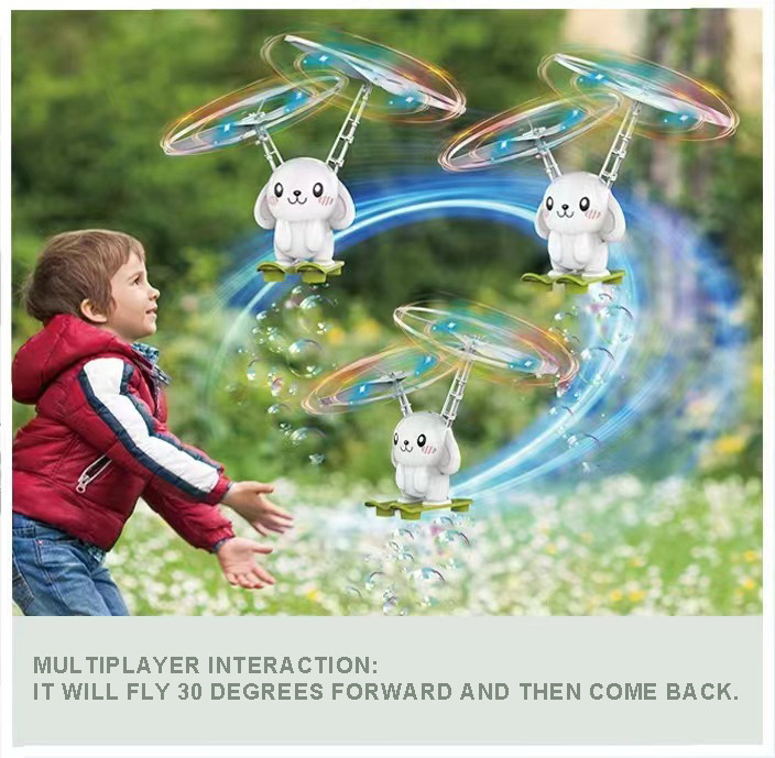 Kids bubble aerobat summer outdoor blower maker machine hand control induction helicopter flying bear plane light up bubble toy