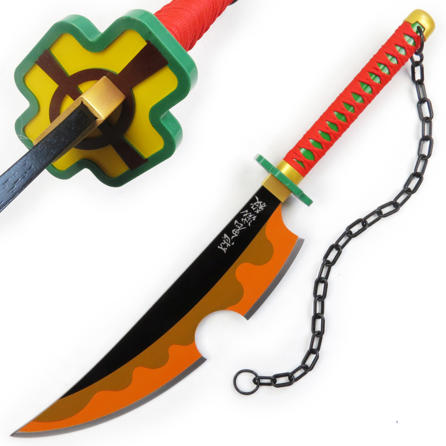 Orange Demon Slayer Uzui Tengen Ninja Katana Samurai Toy Anime Props Wooden Swords Original Pattern Sword